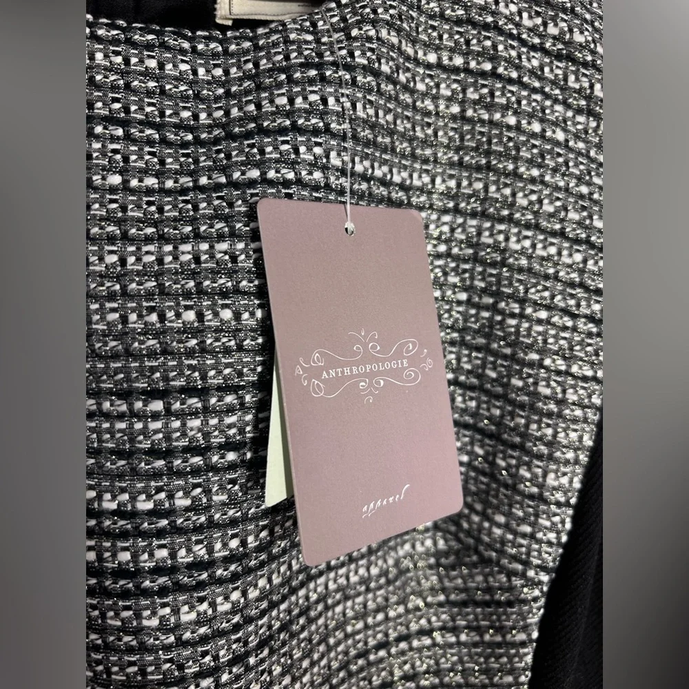 Anthropologie Moulinette Soeurs Grisaille Metallic Tweed Sheath Black Motif Midi - Picture 5 of 9